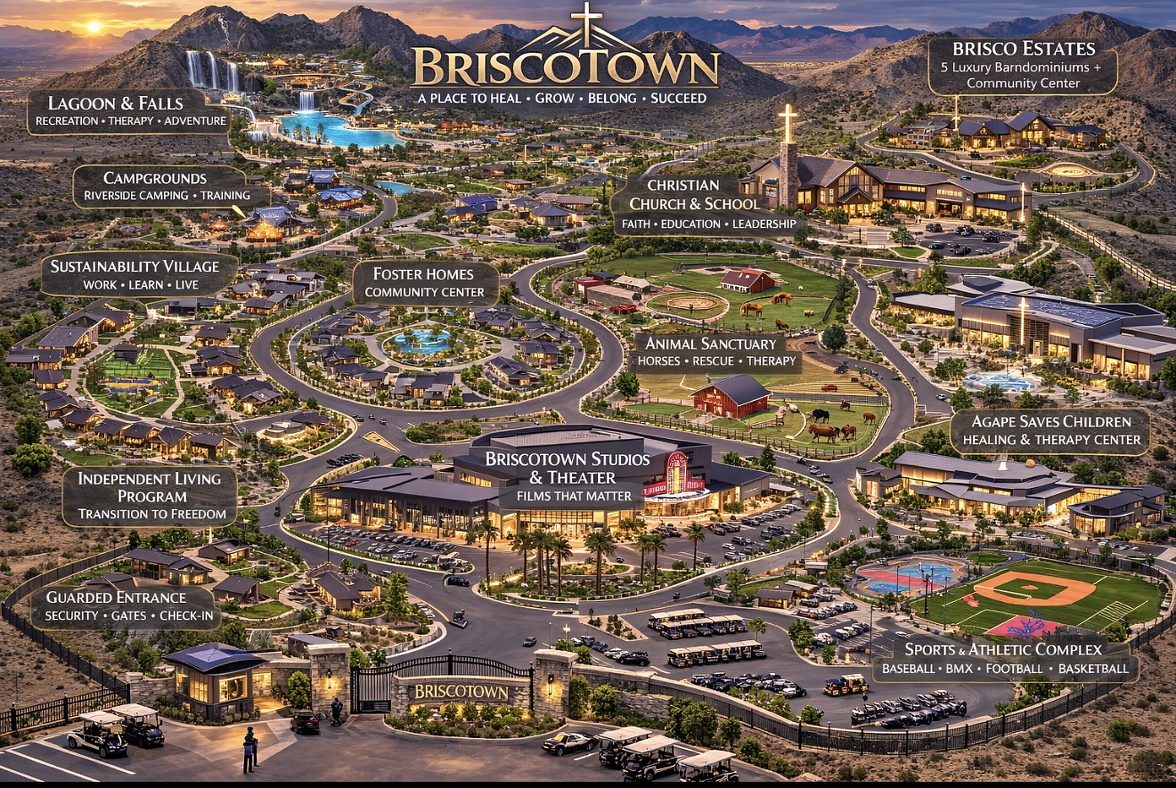 Illustrated master plan of the Briscotown campus